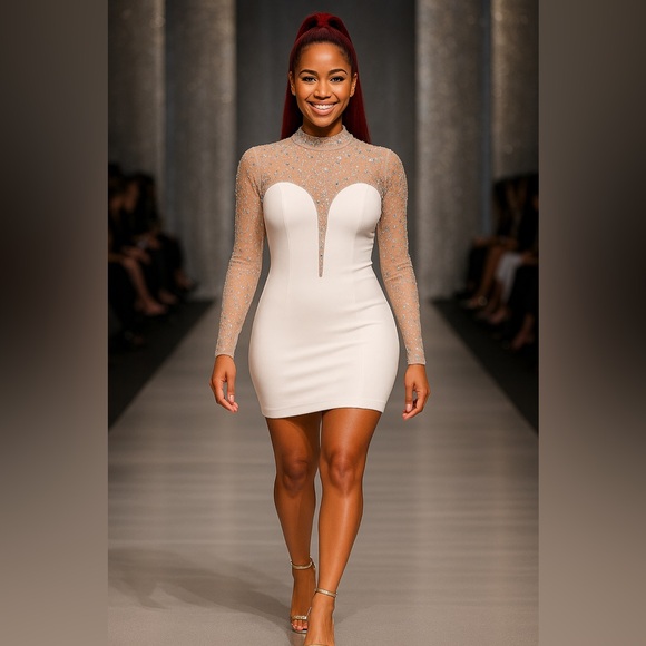 Dual Allure Runway Dress Fashion Formal Elegance Elegant Long Sleeves Lady Women - Picture 5 of 8